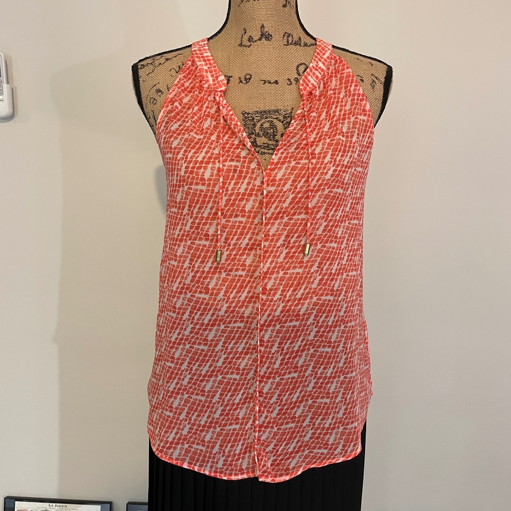 BR red-orange snake print sheer halter blouse
